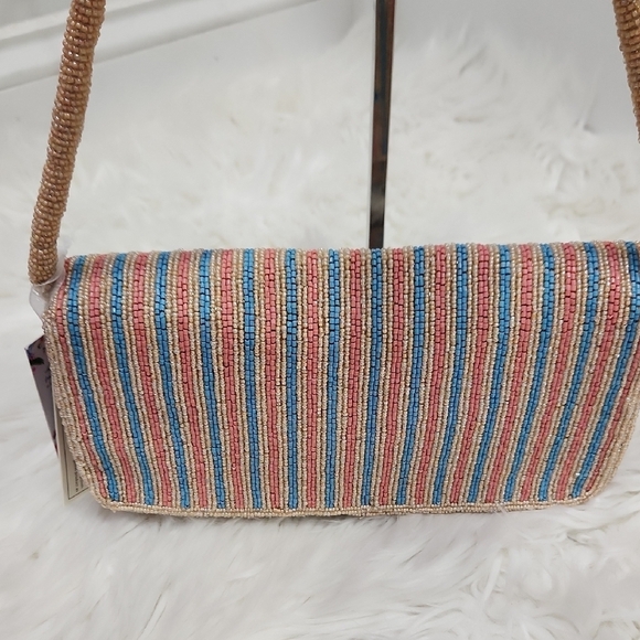 🔹️Made In india🔹️ Viral Floral Colorful Striped Beaded Fringe Shoulder Bag - Picture 8 of 10
